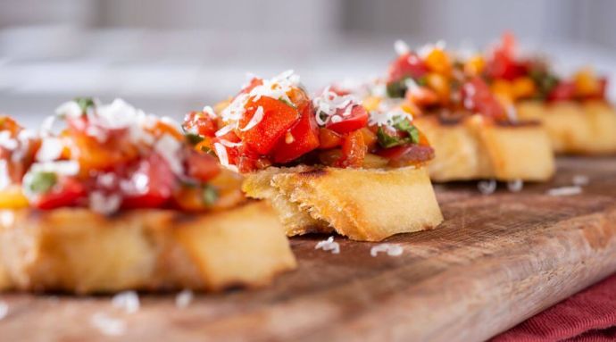 Plate full of mini bruschetta