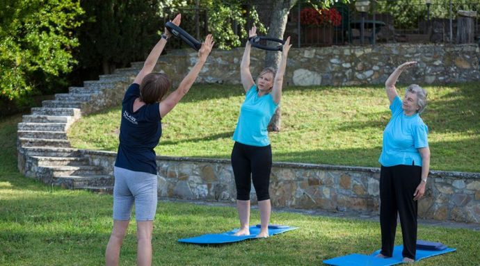 Ladies stretching out their joints