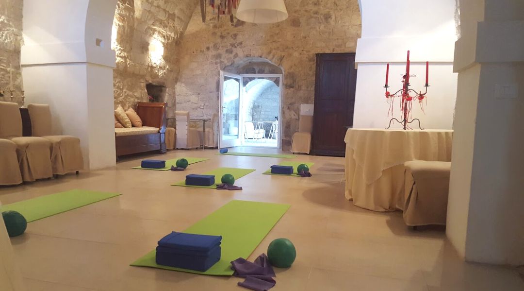 A Pilates setup in a stunning Sicilian villa