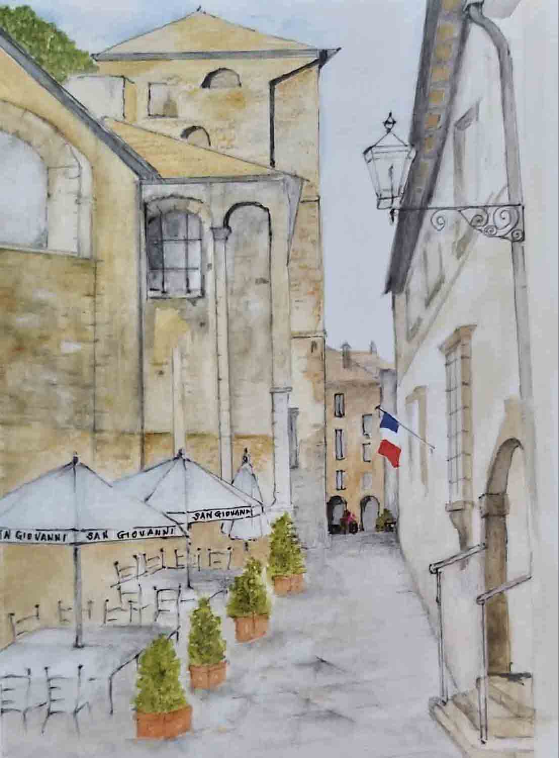 The Art of Travel Exhibition Street scene, Volterra Tuscany Ann Chapman