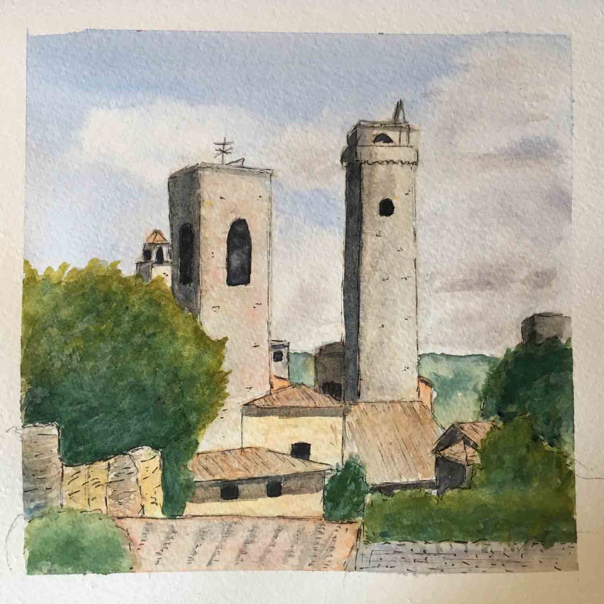 Art of Travel Exhibition San Gimignano, Tuscany watercolour Maggie Rouxel