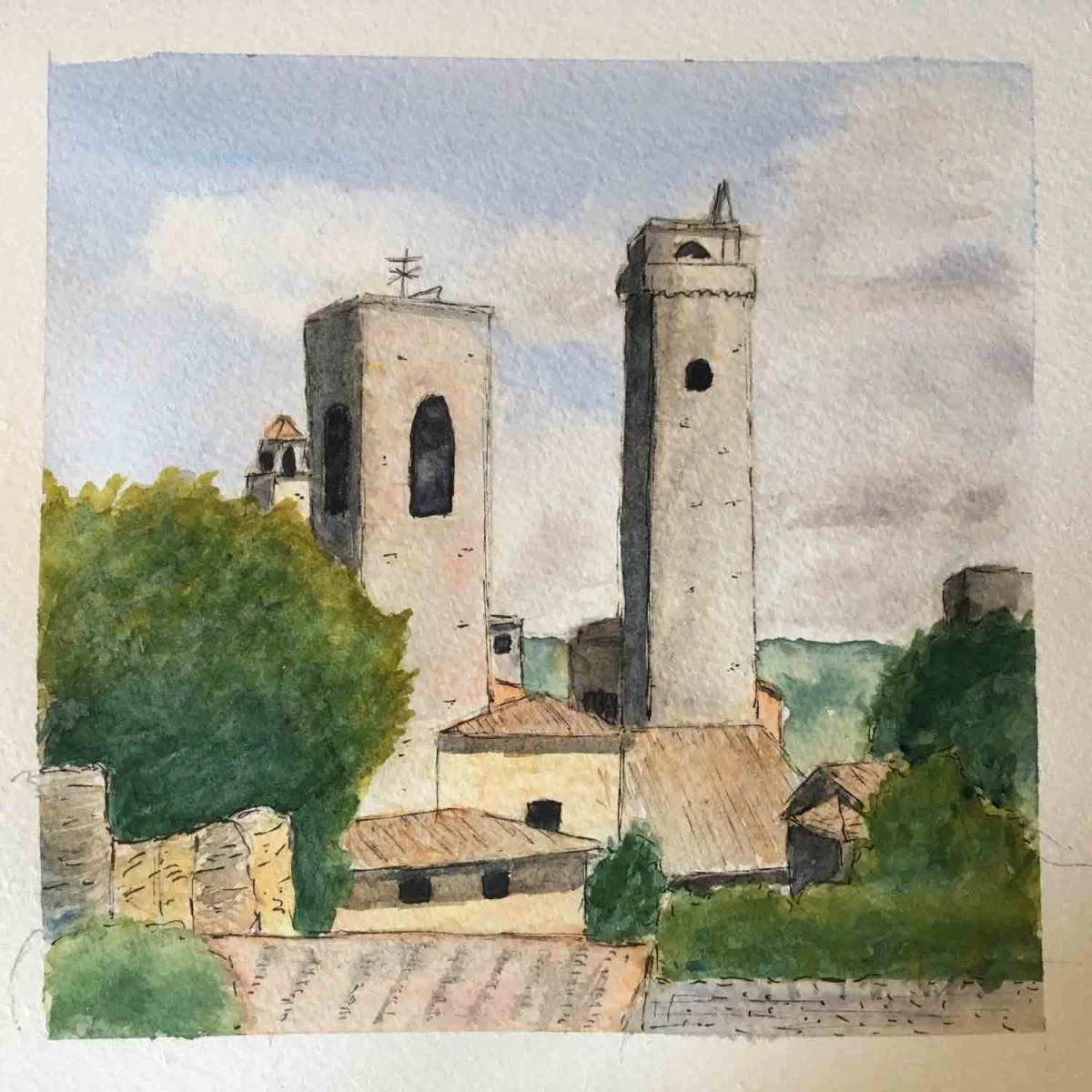 Art of Travel Exhibition San Gimignano, Tuscany watercolour Maggie Rouxel