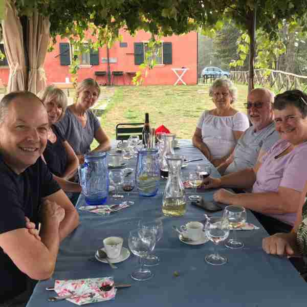 Group sharing an alfresco meal