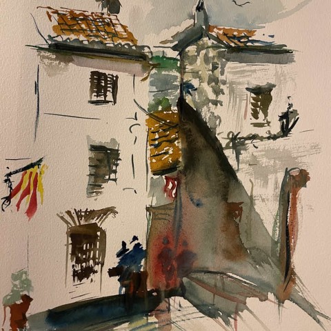 Street scene - painting by Mark Holden.