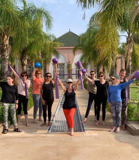 Susie Gale with a Pilates group.