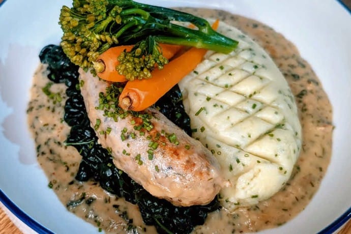 New recipe for Cider-Braised Sausages with Creamy Celeriac Mash.