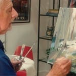 Art tutor Douglas Matthews showing techniques for painting trees with acrylics.