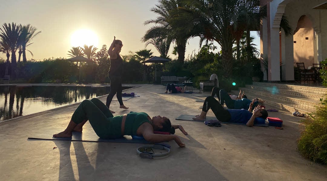 Gentle but challenging morning outdoors pilates sessions in beautiful locations.