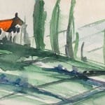 Mark's watercolour created during lesson on how to paint a Tuscan Landscape.