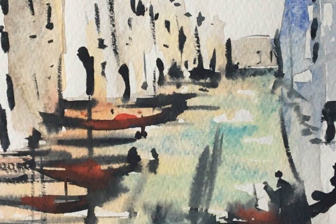 Mark's 15-minute watercolour cityscape painting of the Venice Grand Canal.