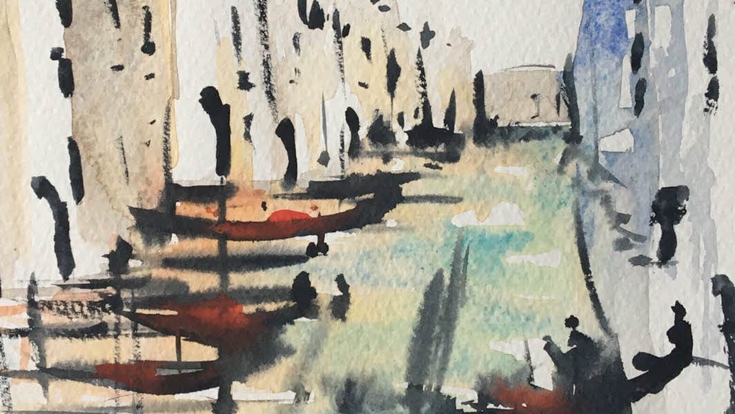Mark's 15-minute watercolour cityscape painting of the Venice Grand Canal. Mark's 15-minute watercolour cityscape painting of the Venice Grand Canal.