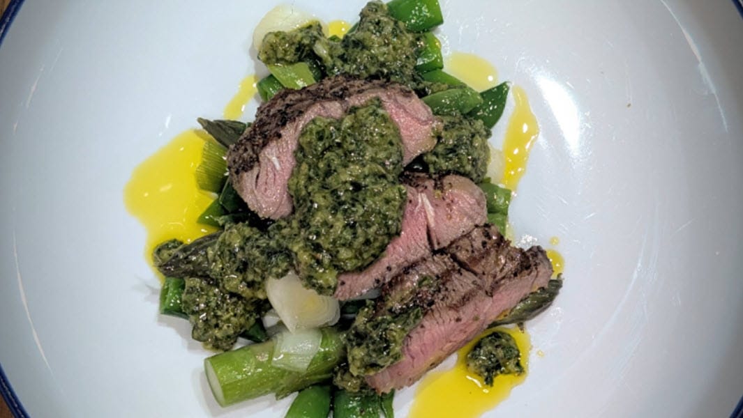 Make a delicious Rump of Lamb with Spring Veg and Wild Garlic Salsa Verde.