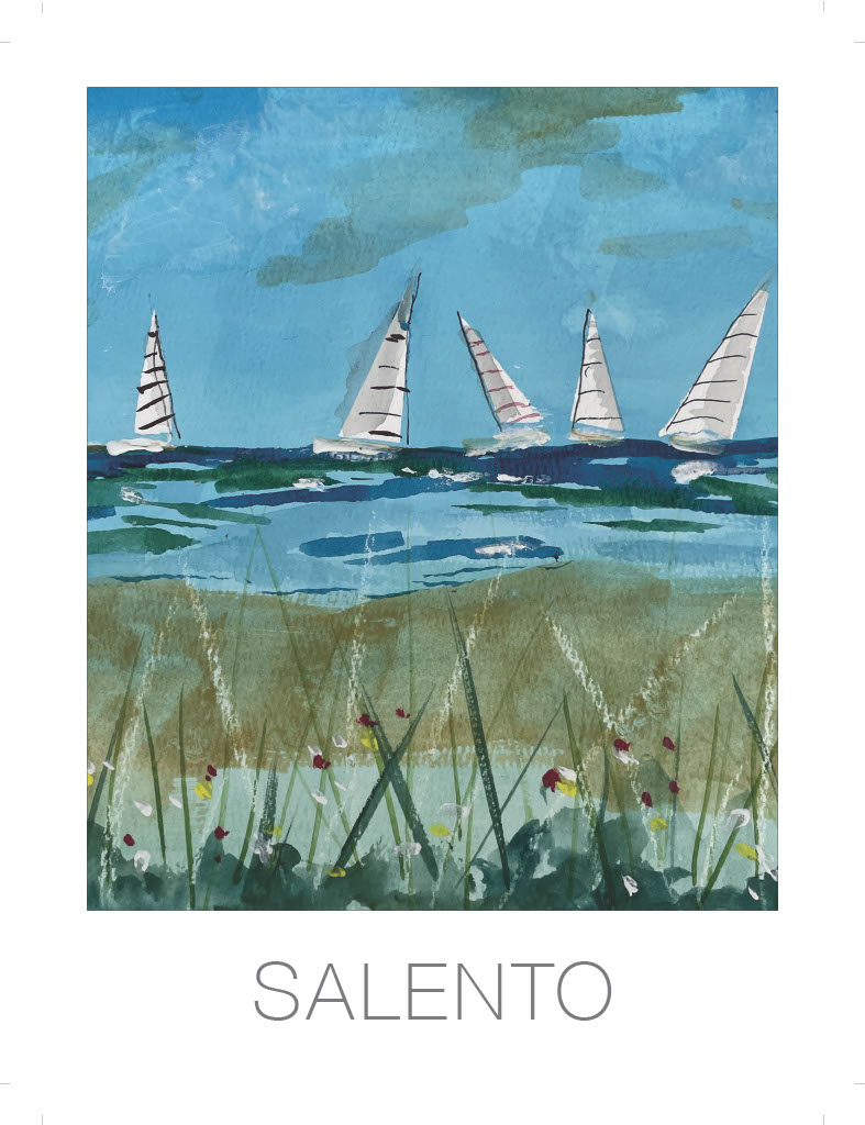 Sailboats gliding across the clear turquoise waters of Salento by Alison Andrews. Sailboats gliding across the clear turquoise waters of Salento by Alison Andrews.