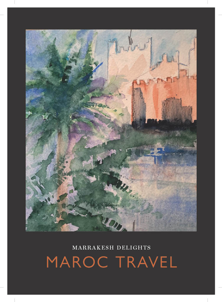 Watercolour painting by Grace Kynoch evoking the essence of Marrakesh.