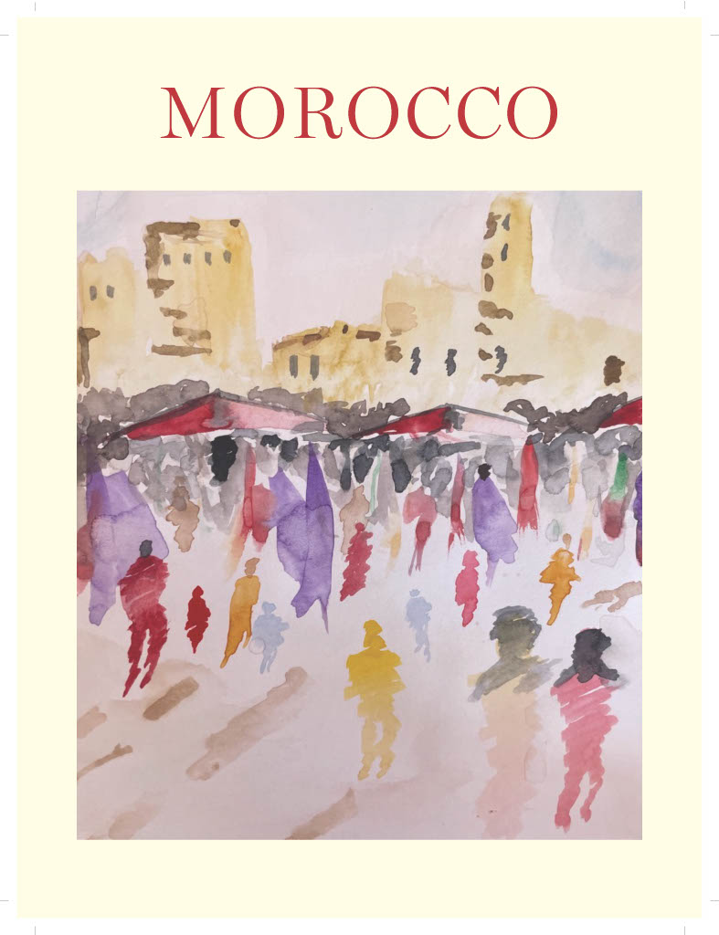 Expressive watercolour capturing the movement of a vibrant Moroccan town square. Expressive watercolour capturing the movement of a vibrant Moroccan town square.