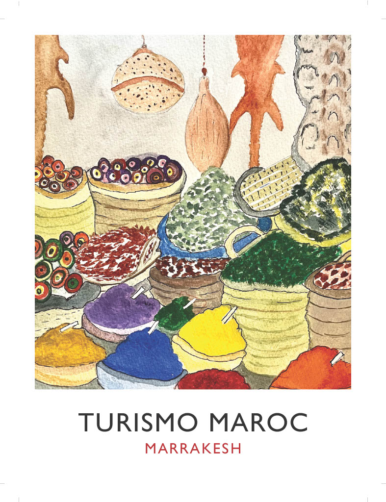 This piece captures the rich sensory atmosphere of a traditional Moroccan souk. This piece captures the rich sensory atmosphere of a traditional Moroccan souk.