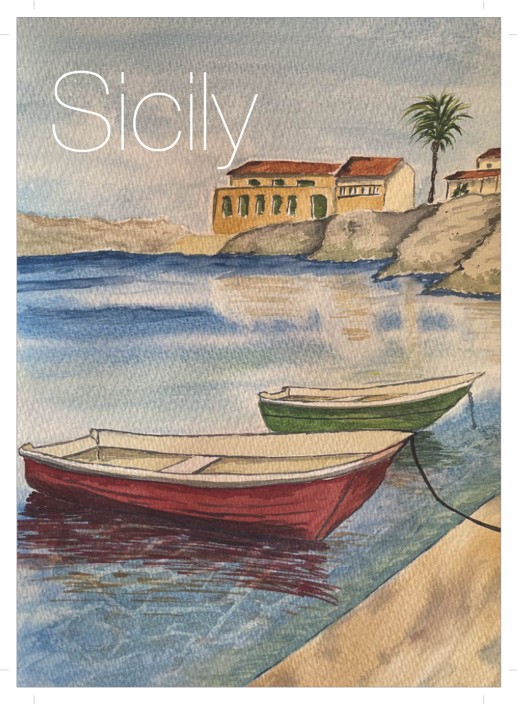 Classic watercolour by Cate Kennedy capturing the fishing village of Marzamemi. Classic watercolour by Cate Kennedy capturing the fishing village of Marzamemi.