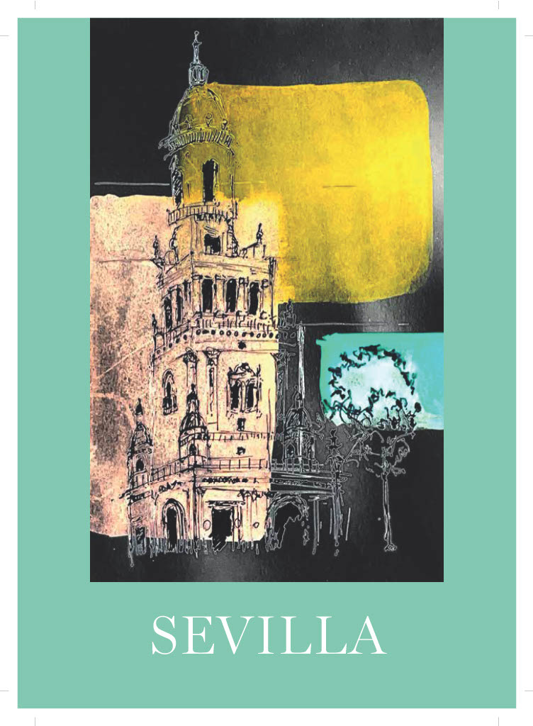 Catherine captures the grandeur of Seville's buildings against a dark backdrop.