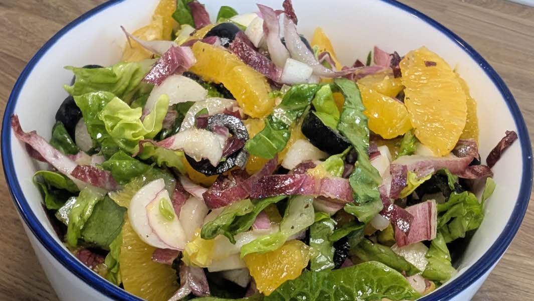 Orange, black olive & bitterleaf salad.