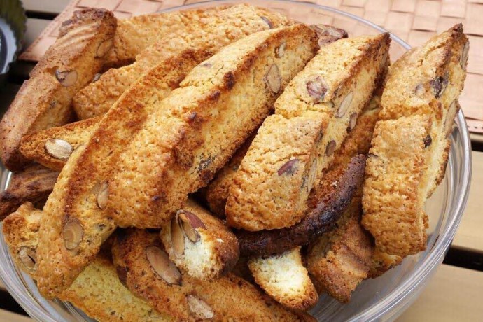 Freshly baked Italian Cantuccini Biscuits.