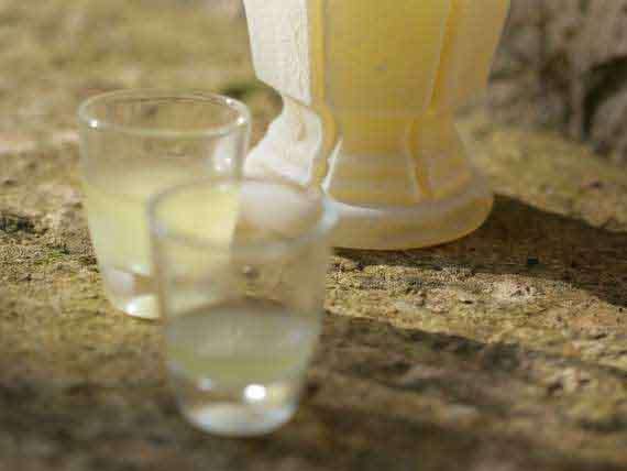 Freshly produced Limoncello with regional lemons. Freshly produced Limoncello with regional lemons.